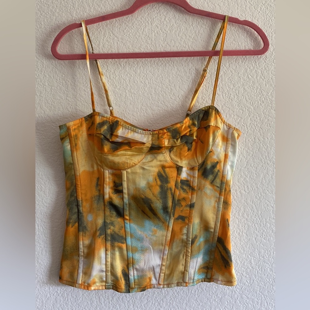 Topshop Orange Yellow Bustier Tie Front Camisole